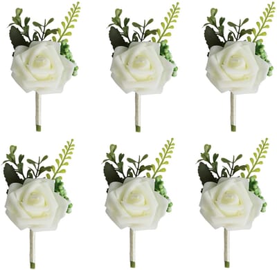 Dailygoods- Corsages 6 Stuks - Bruiloft Bloem - Bruidsmeisjes - Bruidegom - Getuigen - Gasten - Wit Rozen - Bloemenbroche