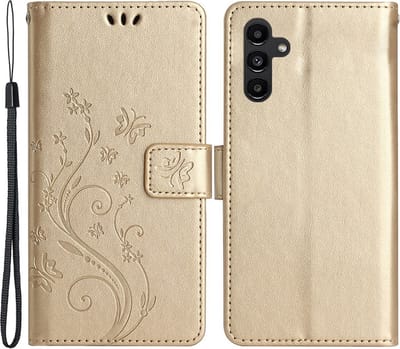 Coverup Hoesje - Geschikt voor Samsung Galaxy S23 FE Hoesje - Coverup Bloemen & Vlinders Book Case - Goud