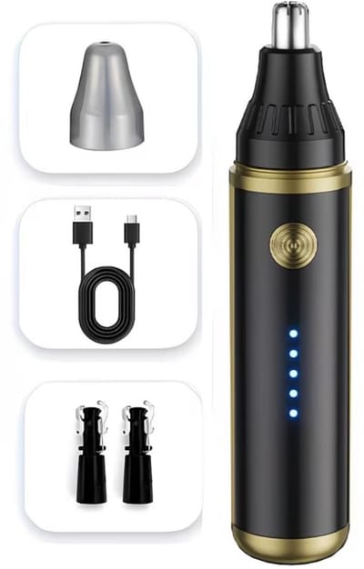 MIGUAN Neushaartrimmer - Usb Oplaadbare Neustrimmer - Krachtige Neus/Oor/ Wenkbrauw Trimmer - Batterij Indicator - Ultieme Haarverzorging voor Dames en Heren - Kleur: Goud