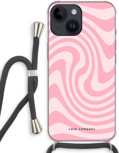 Case Company® - Hoesje met koord geschikt voor iPhone 14 hoesje met Koord - Swirl Roos - Telefoonhoesje met Zwart Koord - Bescherming aan alle Kanten en Over de Schermrand