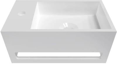 DutchLine - Solid.Surface Fontein Met Handdoekrek - Glans Wit Links - 356x203x159mm