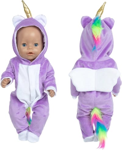 Unicorn Onesie - Paars - Poppenkleertjes voor Pop 43 cm - Geschikt voor o.a. Baby Born