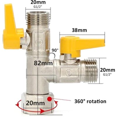 Messing Douchearm Omsteller Klep, G1 2 Douche Omsteller Klep RV 3-Weg Bypass Klep Vervanging, Universele T-Adapter