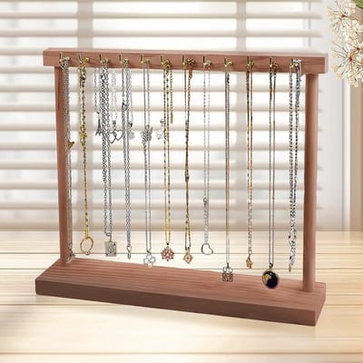 Houten sieradenstandaard voor kettingen en armbanden, met 12 haken en stabiele basis voor optimaal opbergen van sieraden