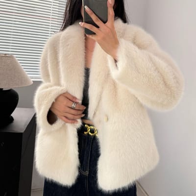 Manteau en fourrure écologique en fausse fourrure, manteau en fourrure de vison synthétique pour femme one size fits all blanc