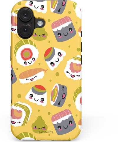 Casetastic hoesje geschikt voor Apple iPhone 16 - MagSafe - Dubbellaagse bescherming - Sushi vriendjes - Fashion Case - Goud Wit Grijs Beige