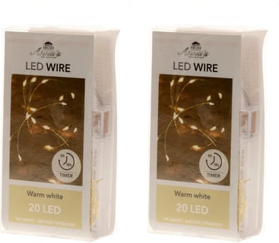 Anna's Collection Draadverlichting - 2x - lichtsnoer - 20 led lampjes - warm wit - 100 cm - op batterij