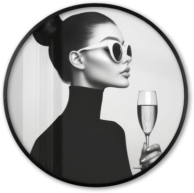 Poster in lijst Rond - Fotolijst 60x60 cm - Posters - Vrouw - Champagne - Modern - Ronde posterlijst zwart - Decoratie - Wanddecoratie woonkamer - Muurdecoratie slaapkamer
