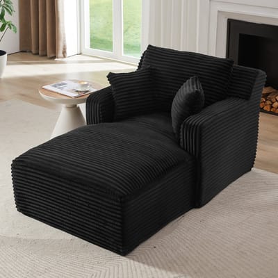 MODFU Chaiselongue Sofa - Als Relaxstoel En Slaapsofa - Modern - Voor Woonkamer Of Kantoor - Cordstof - Zwart
