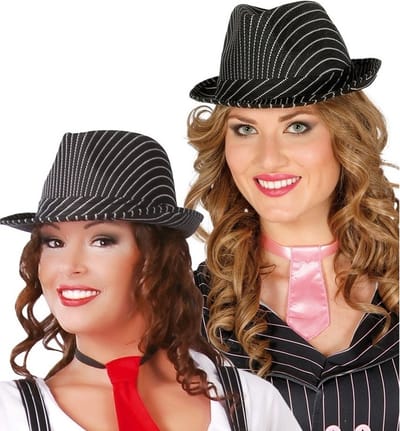 Fiestas Guirca Trilby gangster hoed - 2x - zwart - krijtstreep - volwassenen - maffia verkleed hoed - carnaval