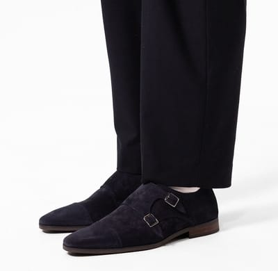 Manfield - Heren - Donkerblauwe gespschoenen van suède - Maat 47