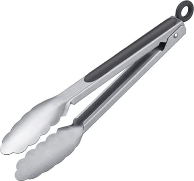 grilltang + serveertang - met roestvrijstalen uiteindes en rubberen handvatten - lengte: 27 - 5 cm - roestvrij staal - kunststof - Classic Spezial Midi - zilver - zwart - 16242270