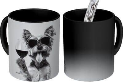 Magische Mok - Foto op Warmte Mokken - Koffiemok - Hondje - Wijnglas - Zonnebril - Enthousiast - Magic Mok - Beker - 350 ML - Theemok