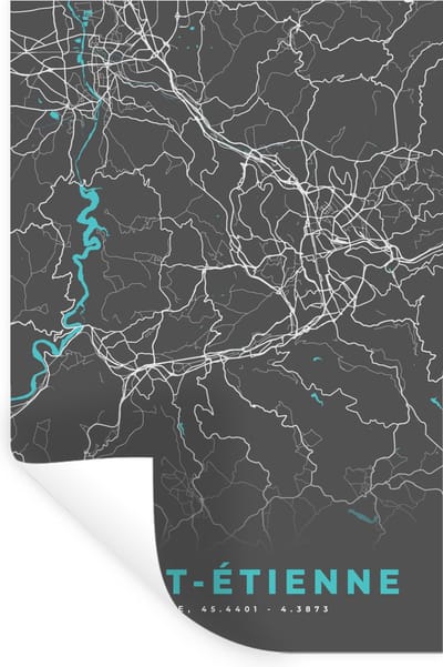 Muurstickers - Sticker Folie - Saint-Étienne - Frankrijk - Stadskaart - Kaart - Plattegrond - 20x30 cm - Plakfolie - Muurstickers Kinderkamer - Zelfklevend Behang - Zelfklevend behangpapier - Stickerfolie