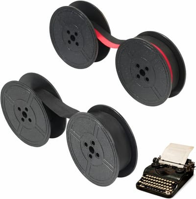 2 stuks vervangend inktlint voor schrijfmachines, compatibel met DIN 2103 en DIN 32755, 10 m kleurlint voor schrijfmachines, ideaal voor ouderwetse modellen, zwart en rood inktlint
