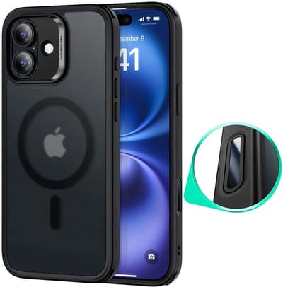 ESR Classic Hybrid HaloLock Hoesje Geschikt voor Apple iPhone 16 | Compatibel met MagSafe / Qi2 en HaloLock | Back Cover met Magneet | Cameraregelaar Control Knop | Frosted Zwart