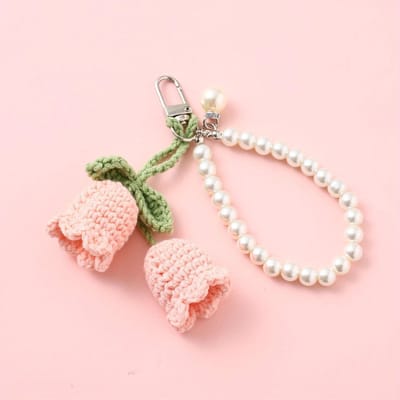 Handgemaakte Bloem Gebreide Sleutelhanger Sleutelring Vrouwen Gehaakte Wol Bloem Blad Sleutelring Kettingen Handtas Bedels Cadeaus beige