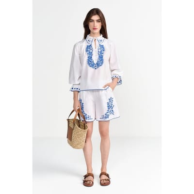 Rich & Royal Cotton Blouse With Embroidery Palace Blue Size: 34 | Long-Sleeved Tops Outlet | Dames | Blauw