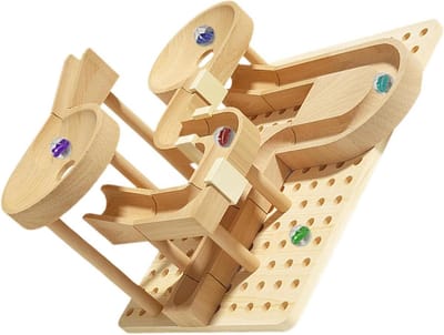 Houten Knikkerbaan - Doe-het-zelf Puzzel - Hobby & Educatie - Stevige Verbindingen - 22.5 cm x 16.5 cm - Houtkleur