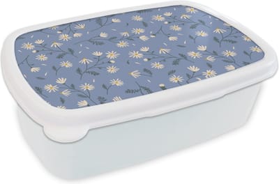 Broodtrommel Wit - Lunchbox - Brooddoos - Bloemen - Patronen - Madelief - 18x12x6 cm - Volwassenen