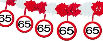 65 jaar verjaardag slingers met stopborden 4 meters - 2x stuks - Feestartikelen/leeftijd versieringen