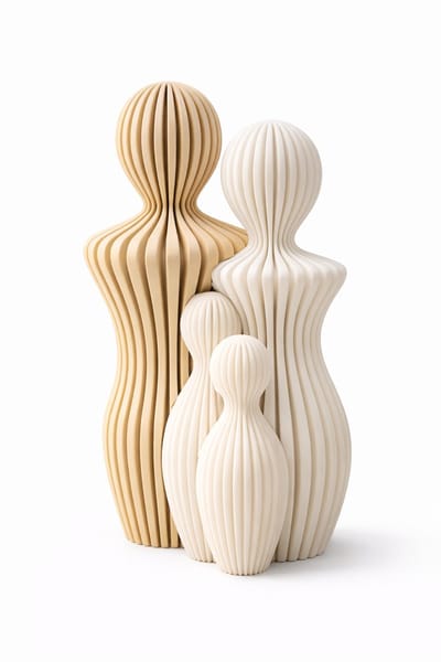 Gezinsbeeldje met 2 Kinderen – Modern Decoratief Beeld – 21 cm – Beige/Wit