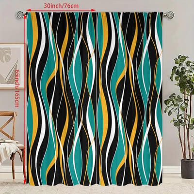 2 STUKS - Blauwe en Gele lijnen - HD bedrukt gordijn - Polyestermateriaal - geschikt voor slaapkamer, woonkamer, studeerkamer (aanpasbaar) 23Wx59L(60x150CM)x2 blue