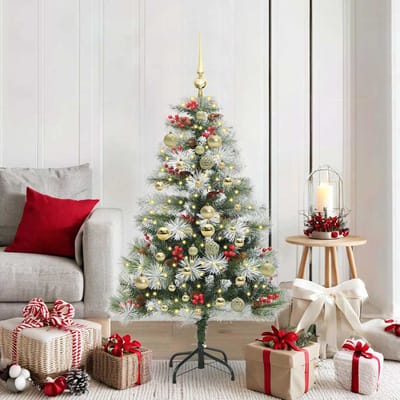 vidaXL - Kunstkerstboom - Groen - en - wit - 150 - cm - PVC - en - Metaal - en - Plastic