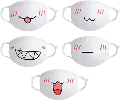 Schattige herbruikbare stofmaskers, 5 stuks, met oorbel, cartoonontwerpen voor heren, dames en kinderen, ideaal voor school en feesten