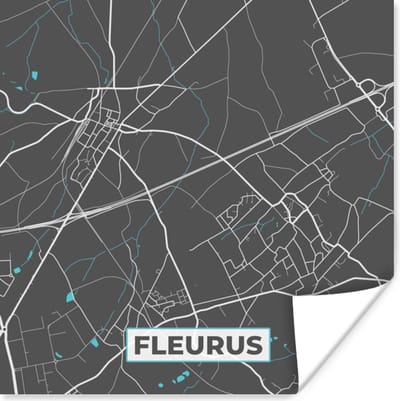 Poster België – Fleurus – Stadskaart – Kaart – Blauw – Plattegrond - 100x100 cm XXL