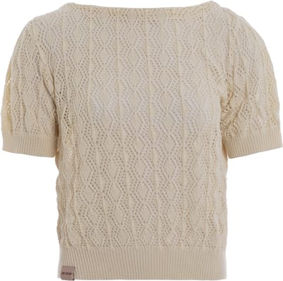 Knit Factory Nomi Trui Dames - Gebreide Damestrui met Haakpatroon en Boothals - Luchtige Dames Top - Dames Pullover - Linnen - 36/38
