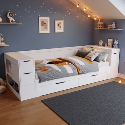Wishdor – Dagbed 90x200 cm – Opberglade & Nachtkastje – Scandinavisch MDF Wit