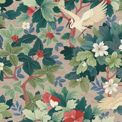 Vogels behang Profhome 791861-GU vliesbehang hardvinyl warmdruk in reliëf licht gestructureerd met bloemen patroon mat beige blauwgroen rood wit 5,33 m2