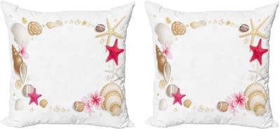 ABAKUHAUS Exotische decoratieve kussenhoez 2-pack, schelp bloem ster, 40x40 cm, beige