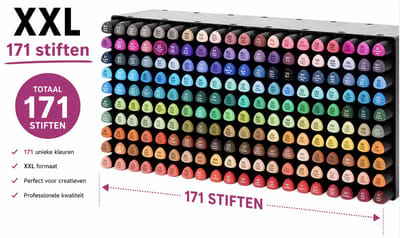 Décotime XXL Alcohol markersTwinmarkers Set (171 Stuks) – Professionele Markers in Luxe Draagtas met Schouderband