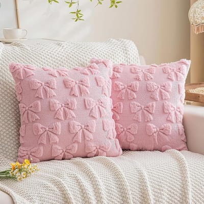 2 Pieces Roze Pluche Kussenhoes 45x45cm Decoratieve Kussenhoes Aesthetisch Zacht Throw Pillow Cover Pluche Kussenhoezen Boho Kussensloop voor Sofa Woonkamer Slaapkamer Kantoor Balkon
