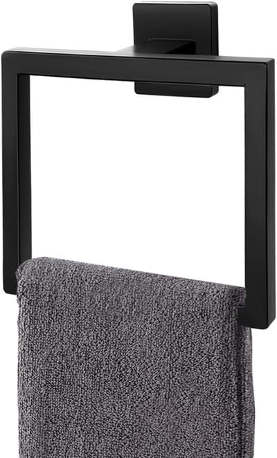 SnelShoppen - Matte Zwarte Handdoekring - Vierkante Handdoekhanger van SUS 304 Roestvrij Staal - Wandmontage Badkameraccessoires voor Modern en Elegan