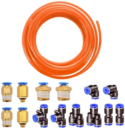 Dailygoods - Pneumatische PU-slang - Flexibele persluchtslang - 10 meter - Oranje - Inclusief verbindingsstukken - Ideaal voor luchtcompressoren - Ges