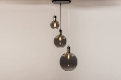 Lumidora Hanglamp 73848 - JULIUS - 3 Lichts - E27 - Zwart - Grijs - Metaal - ⌀ 70 cm