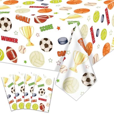 Ultiluxe® Tafellaken Wegwerp - Sport - Dun Tafelkleed - Tafeldecoratie - 130 x 220 cm - Sporten Thema - Waterafstotend - Kunststof - Voor feestjes en verjaardagen - Wit