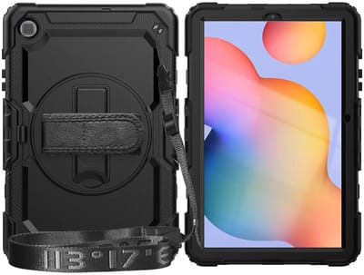 Hoes met ingebouwde Screenprotector Geschikt voor Samsung Galaxy Tab S6 Lite (2024) | Inclusief 360° Draaibare Handriem en Schouderriem | Extreme bescherming | Ideaal voor zakelijk gebruik | Zwart