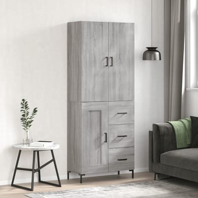 vidaXL - Hoge - kast - 69,5x34x180 - cm - bewerkt - hout - grijs - sonoma - eikenkleurig
