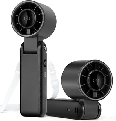 Handheld draagbare mini-ventilator met hoge snelheid, LED-display, 3000mAh-batterij, USB-opladen, 5 snelheidsstanden, krachtige ventilator, opvouwbare tafelventilator, geschikt voor kantoor, thuis en op reis (zwart).