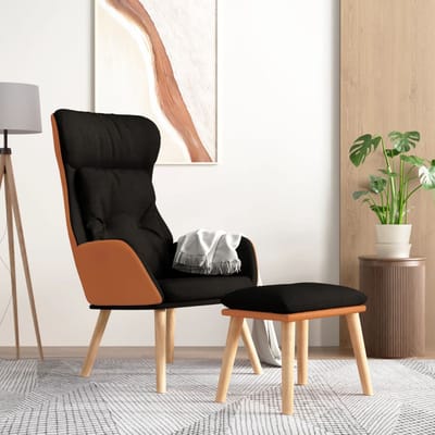 vidaXL - Relaxstoel - met - voetenbankje - kunstleer - en - stof - zwart