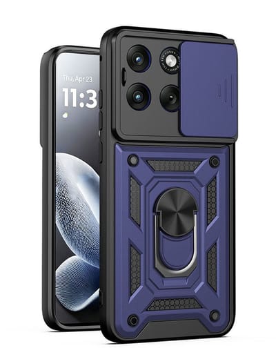 MobyDefend Hoesje - Geschikt voor Motorola Moto G57 Power - Pantsercase Met Draaibare Ring - Blauw