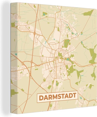 Canvas Schilderij Darmstadt - Stadskaart - Vintage - Kaart - Plattegrond - 20x20 cm - Wanddecoratie