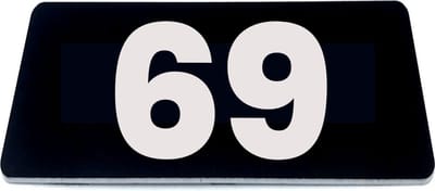 Nummerplaatje 69 - 80 x 50 x 1,6 mm - Zwart/wit - incl. 3M-tape | Nummerbordje - Deur en kamernummer - brievenbusnummers - Gratis verzending - 5 jaar garantie