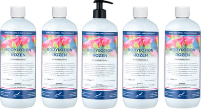 Bodylotion Rozen 1 Liter - met gratis pomp - set van 5 stuks - Voordeelverpakking