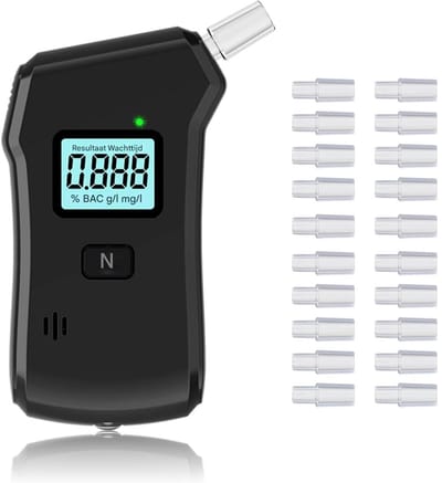 GELLDG Blaastest - Bloedalcoholtester - Politie-kwaliteit blaastest - Uitgerust met 20 mondstukken - Blauw LCD-scherm - Geschikt voor thuis, feesten en diners