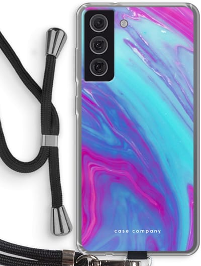 Hoesje met koord geschikt voor Samsung Galaxy S21 FE hoesje met Koord - Zweverige regenboog - Telefoonhoesje met Zwart Koord - Bescherming aan alle Kanten en Over de Schermrand